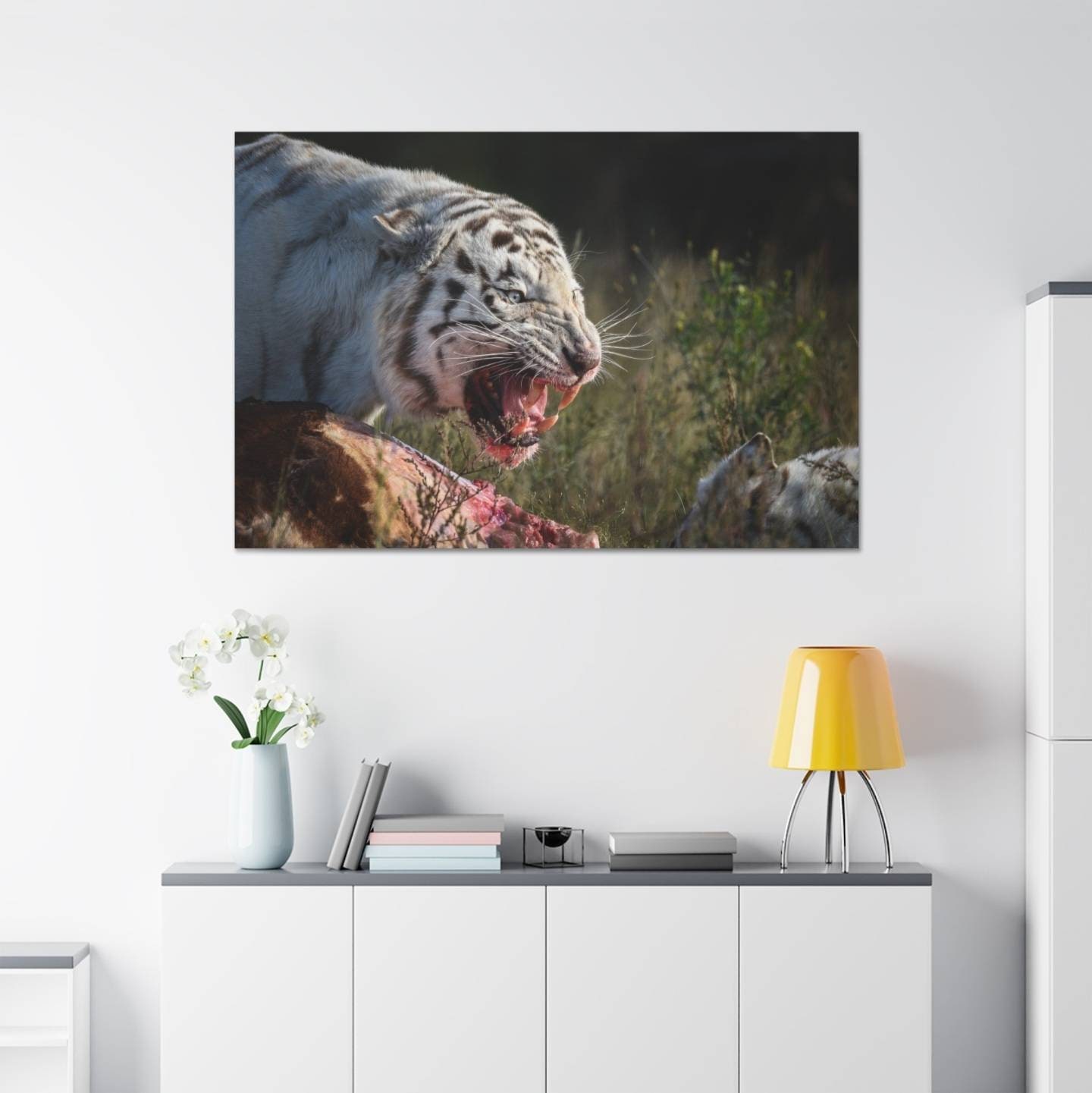 White Tiger Canvas Print Wall Art Home Decor Tiger Photo White Tiger Growl Tiger Art Wildlife