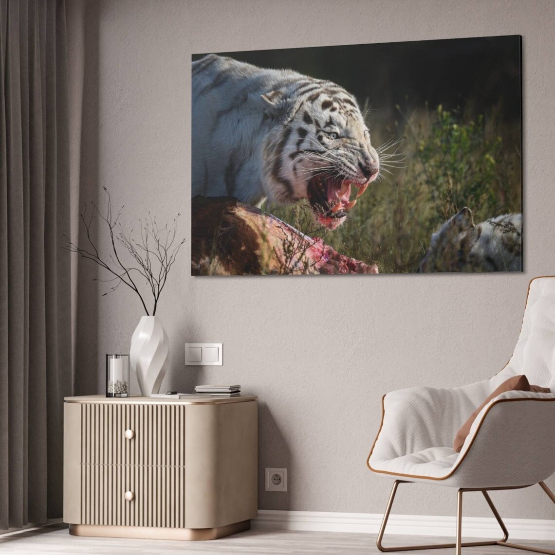 White Tiger Canvas Print Wall Art Home Decor Tiger Photo White Tiger Growl Tiger Art Wildlife