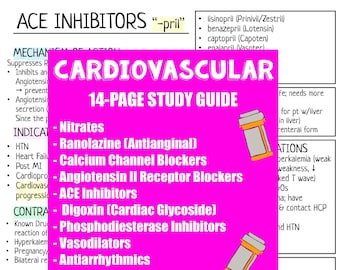 Cardiovascular Pharmacology Study Guide for Nursing (digital Download ...
