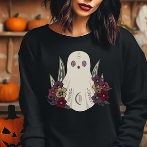 Boho Halloween Unisex Sweatshirt, Floral Halloween, Ghost Shirt, Fall Sweatshirt