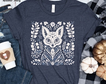 Folk Art Fox Tshirt, Hygge Tshirt, Nordic Design, Cottagecore Tshirt, Scandinavian Folk Art