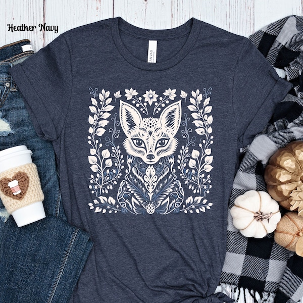 Folk Art Fox Tshirt, Hygge Tshirt, Nordic Design, Cottagecore Tshirt, Scandinavian Folk Art