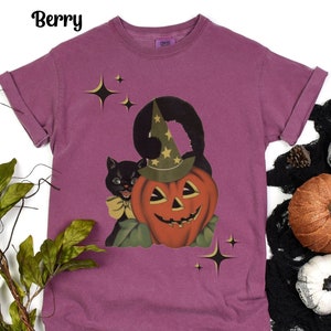Black Cat Halloween Comfort Colors T-shirt, Halloween T-Shirt, Jack-o-lantern shirt, Vintage Halloween Shirt, Fall T-Shirt