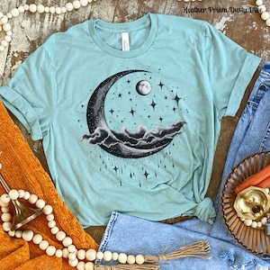 Moon and Stars Tshirt, Celestial Moon Shirt, Moon Witch Tshirt, Witchy Tshirt