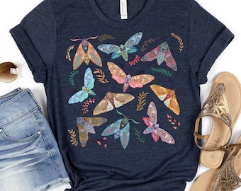 Boho Moth T-shirt, Cottagecore Shirt, Aesthetic Shirt, Celestial Botanical, Mystical, Fairycore