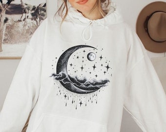 Celestial Hoodie, Witch Hoodie, Moon Sweatshirt, Moon Phase Shirt, Dark Cottagecore Sweatshirt, Mystical Moon Shirt