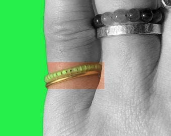 2mm Beaded Neon Lime Ring | Stacking Ring | Slim Band Ring | Workout Ring | Yoga Jewelry | Minimalist Waterproof Jewelry | Everyday Ring