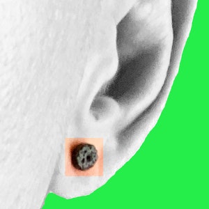 Black Lava Rock Ear Stud: Unisex Stainless Steel Earring (Single)