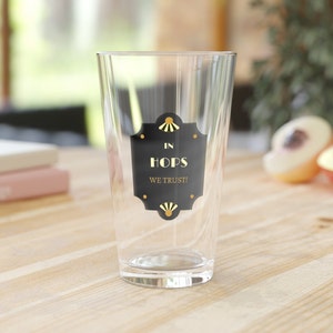 Personalized In Hops We Trust Set of 4 Pint Glasses