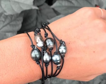 Leather Band Tahitian Pearl Bracelet. I use more Baroque or Keshi style pearls for these.