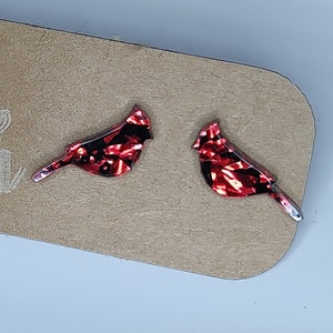 Red Glitter Cardinal Bird Stud Earrings - Dainty and Whimsical Jewelry for Bird Enthusiasts, Cardinal Earrings