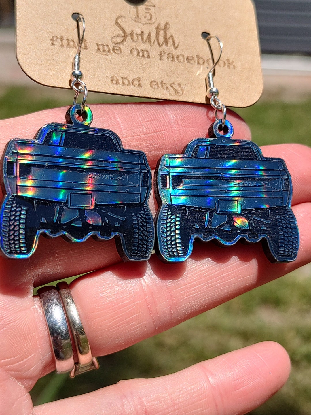 Old Square Body Truck Earrings Made From Dark Northern Lights