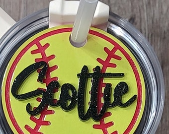 Softball Cup Straw Topper for Your Tumbler Quirky Accessory, gift, 40oz, 30oz, sports mom, Customize and Personalized