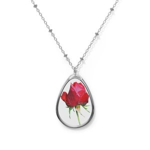 OVAL NECKLACE - Rose Oval Necklace - Rose Necklace - Valentine&#39;s Gift - Wedding Gift - Necklace - Jewelry