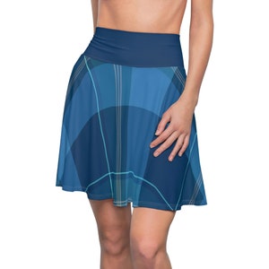 Women&#39;s Blue Abstract Pattern SKATER SKIRT Stretchy High Waisted A line Flared Mini Skirt - Women&#39;s Skirts, Women Clothes, Skirts