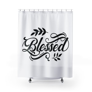 BLESSED SHOWER CURTAIN Retro, Bathroom Decor Home Decor, Bespoke Housewarming Gift, Unique Wedding Gift For Couple, Gift For Her