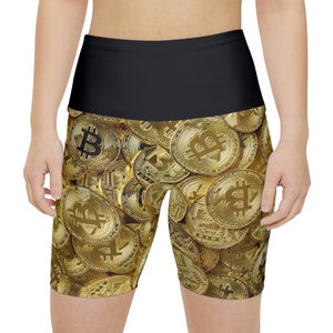 Bitcoin Workout Shorts für Frauen - Workout Shorts, Yoga Shorts, Hohe Taille Bequeme Gummiband Shorts, Biker Shorts Hose, Gym Hose, E