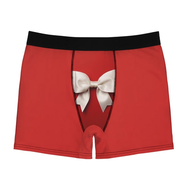 MEN BOXER BRIEFS - Red Boxer with A Bow Brief - For Him Gift - Men's Briefs - Men's Boxer - Men's Shorts - Men's Underwear - Men's Pant