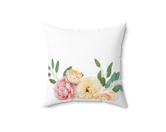 FLORAL PILLOW - Square Pillow - Handmade Pillow - Hello Pillow - Smile Pillow - Modern Pillow - Living Room Pillow - Spun Pillow