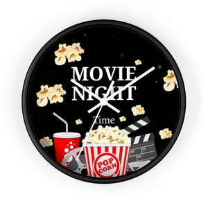 MOVIE NIGHT Wall Clock - Movie Room Decor - Theater Room Wall Clocks - Movie Room Wall Clocks - Wall Clocks - Custom Clocks - Clocks