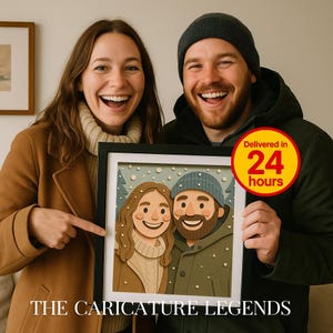 Retrato de cartón personalizado a partir de una foto, caricatura de pareja de novios, regalo de aniversario, arte de pared, dibujo hecho a mano, impresión personalizada.