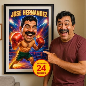 Benutzerdefinierte lustige Boxen Karikatur Porträt vom Foto personalisierte Cartoon Stil Boxen Boxer Zeichnung einzigartiges Sport Geschenk Digital oder Wandkunst