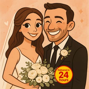 Retrato de pareja personalizado con dibujos animados, a partir de una foto. Dibujo personalizado divertido. Regalo digital para fiestas, amigos, parejas, retratos familiares.