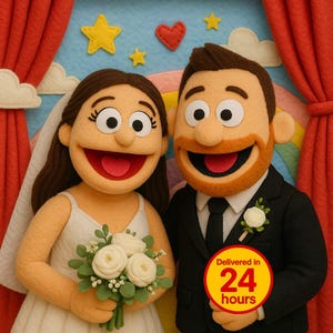 Custom Couple Muppet Style Portrait from Photo Funny Personalized Drawing Digital Gift for Holidays Pets Friends Couples Family Portraits