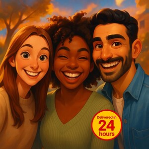 Custom Couple Animated Illustration Portrait From Photo Funny Personalized Drawing Digital Gift for Holidays Pets Friends Couples Family Art