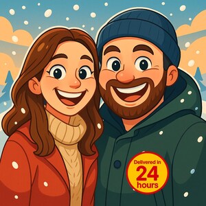 Custom Cartoon Illustration Couple Portrait From Photo Funny Personalized Drawing Digital Gift for Holidays Friends Couples Family Portraits