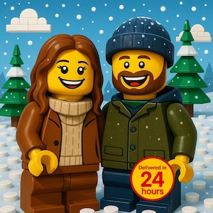 Custom Couple Lego Style Portrait from Photo Funny Personalized Drawing Digital Gift for Holidays Pets Friends Couples Family Portraits