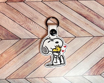 Snoopy with Bird and Hearts Keychain