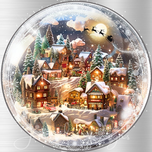 Well Done Rudolph, Snow Globe, Santa, Christmas Design, Wreath Sign Design, Sublimation Design, Printable, Round, PNG, Digital Download Only