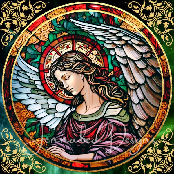 Faux Stained Glass, Wreath Sign Design, Cling Design, Sublimation, Christmas Angel, Angel, PNG-Digital Download Only