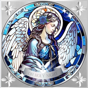 Oh Holy Night, Angel, Faux Stained Glass design, Seasonal, Christmas, Sublimation Design, Wreath Sign Design, PNG, Digital Download