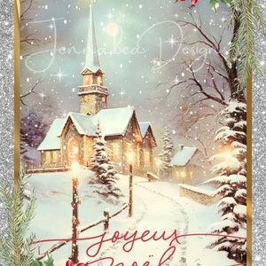 Heiligabend, Kirche im Schnee, rechteckig, 11 x 8, saisonal, Zeichen-Design, Sublimations-Design, printable, PNG, nur digitaler Download