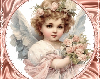 Cherub, Angel, Pinks, Valentine, Baby, Wreath Sign Design, Sublimation Design, Round or Square, Printable, PNG, Digital Download Only