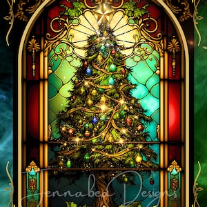 Weihnachten, Tanenbaum, Faux Glasmalerei, Schild Design, Cling Design, 8x11, Rechteck, printable, Sublimation, PNG, nur digitaler Download
