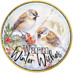Warme Winter Wünsche, Spatzen, Vögel, saisonal, Kranz-Zeichen-Design, rund, Sublimations-Design, PNG, printable, nur digitaler Download