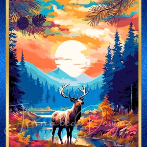 Happy Valley, wapiti, faune, bois, rectangulaire, 8 x 11, sublimation, imprimable, PNG, téléchargement numérique uniquement