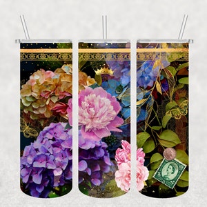 Carry On, Inghilterra, Regina Elisabetta, Tumbler Wrap, Floreale, Inghilterra, 20 oz Skinny Straight, Design a sublimazione, PNG - Solo download digitale