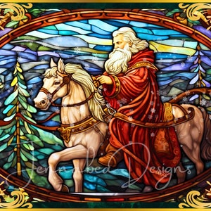 St. Nick, Santa, Weihnachten, Faux Glasmalerei, Kranz-Zeichen-Design, Sublimation, rechteckig, 8 x 11, druckbar, nur digitaler Download