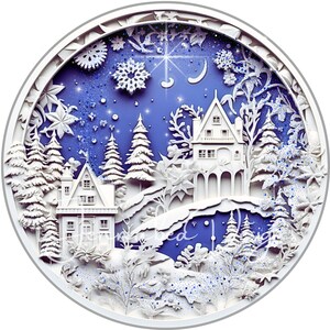 Étoile de Noël, faux papier découpé 3D, saisonnier, village enneigé, enseigne, sublimation, PNG, rond, imprimable, téléchargement numérique uniquement