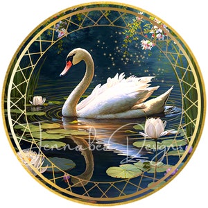 Cisne, Pájaro, Diseño de letrero de corona, Sublimación, Redondo, PNG-Descarga digital solamente