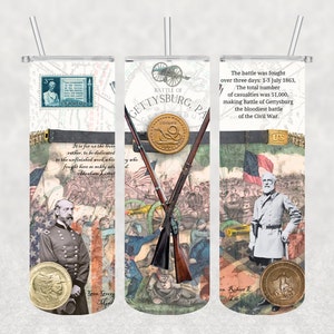 Batalha de Gettysburg, Guerra Civil, Confederado, União, História, Sublimação, PNG, Tumbler Wrap, 20 oz Skinny Straight, Download digital apenas