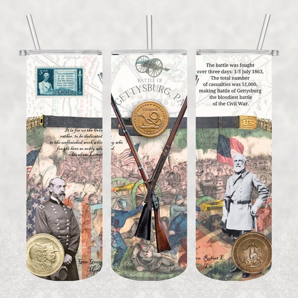 Battle of Gettysburg, Civil War, Confederate, Union, History, Sublimation, PNG, Tumbler Wrap, 20 oz Skinny Straight, Digital Download only