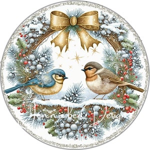 Wintersong, Schneevögel, Weihnachten, saisonal, Kranz-Zeichen-Design, Sublimationsdesign, rund oder quadratisch, PNG, printable, digitaler Download