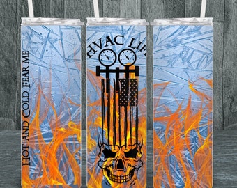 HVAC Tech 20 oz Skinny Straight Sublimation Design Wrap-PNG Digital Design Download Only