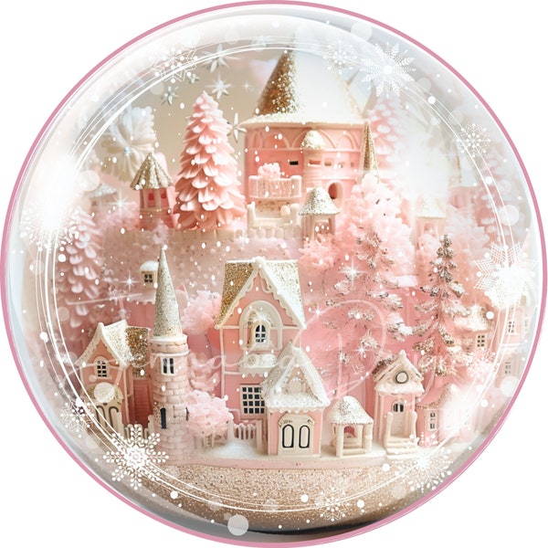 Shake the Globe, Vintage Pink Christmas, Snow Globe, Seizoensgebonden, Wreath Sign Design, Sublimation Design, Afdrukbaar, PNG, Alleen digitale download