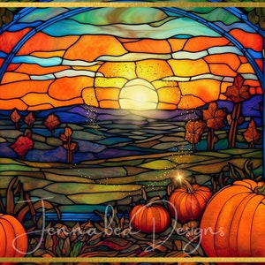 Patch de citrouille, Halloween, Automne, Faux vitrail, Rectangulaire, 11 x 8, Paysage, Sublimation, PNG, Téléchargement numérique uniquement